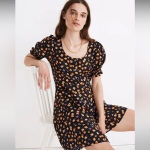 Madewell Smock-Sleeve Button-Front Mini Dress in Happy Hibiscus C
